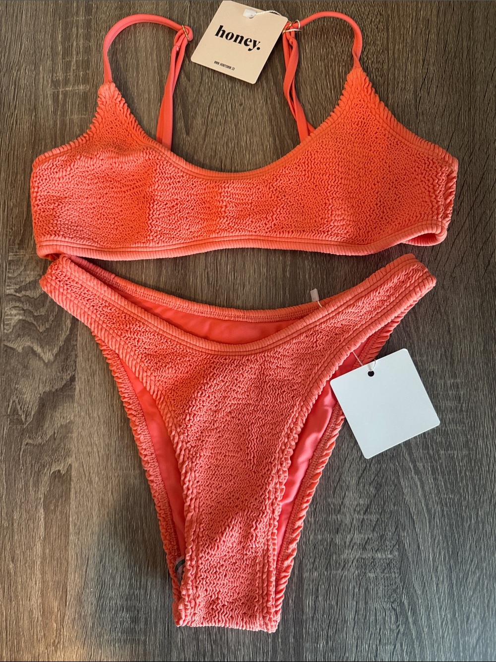 NWT Honey Swim Coral Scoop Luxe Bikini Set